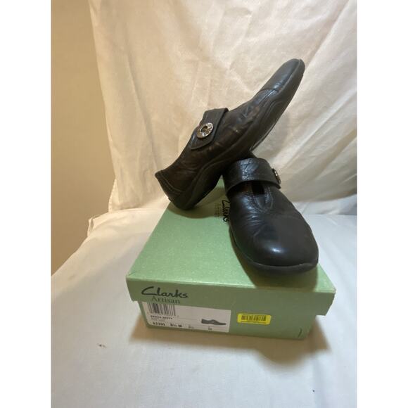 Clarks Artisan Kessa Betty Loafers Shoes Black Leather Hook & Loop Womens 8 1/2M - Picture 1 of 10